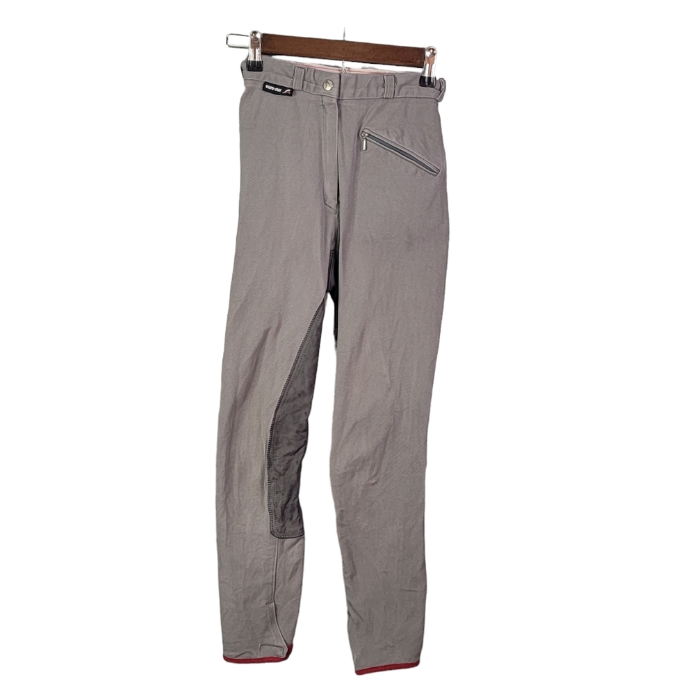 Euro-Star Gray Red Plaid Full Seat Suede Breeches Horse Riding Equestrian Pants